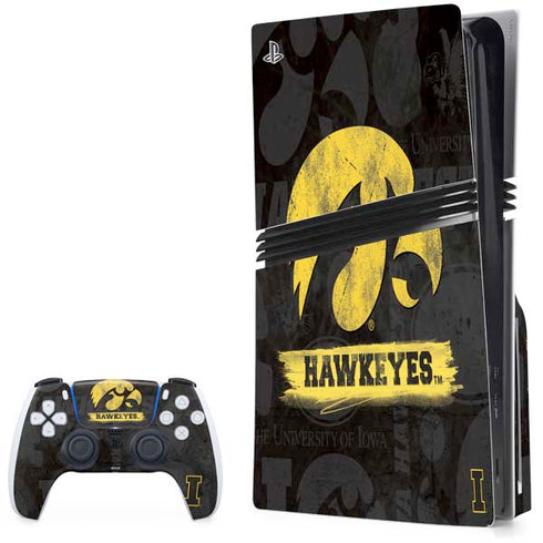 University of Iowa Hawkeyes Distressed Logo PS5 Pro Disk Bundle Skin