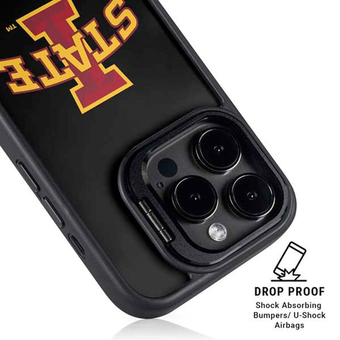 Iowa State University Primary Logo Black iPhone 15 Pro Kickstand Case