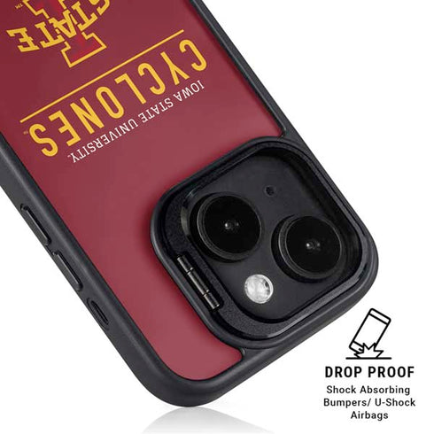 Iowa State University Athletic Text iPhone 15 Kickstand Case