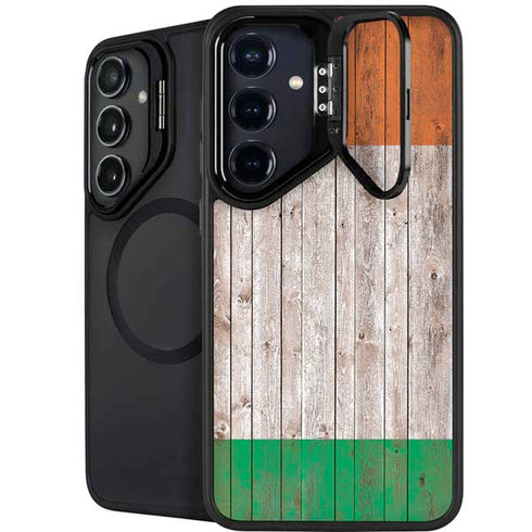 Ireland Flag Dark Wood Galaxy S24 FE Kickstand Case