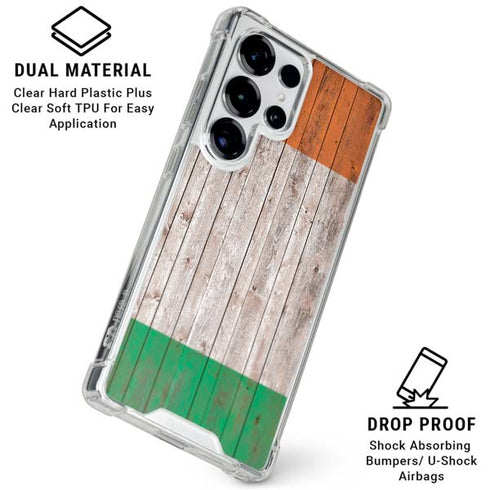 Ireland Flag Dark Wood Galaxy S25 Ultra Clear Case
