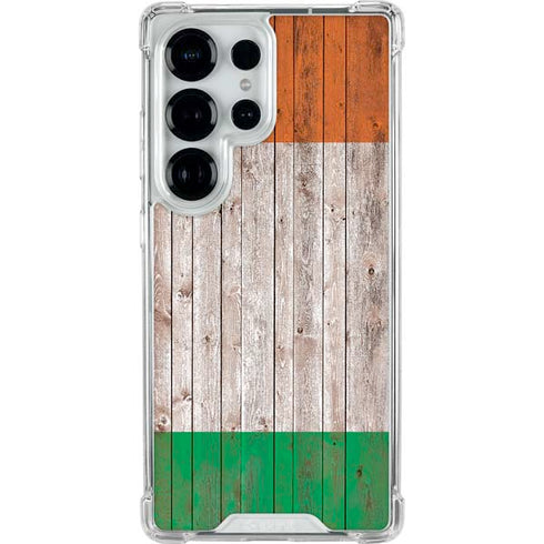 Ireland Flag Dark Wood Galaxy S26 Ultra Clear Case