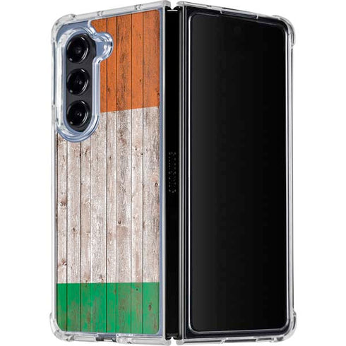Ireland Flag Dark Wood Galaxy Z Fold5 5G Clear Case