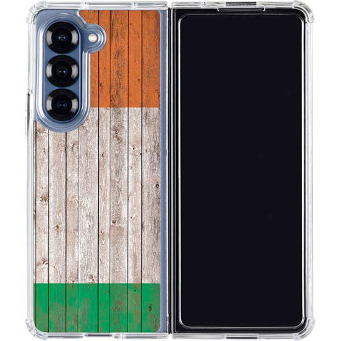 Ireland Flag Dark Wood Galaxy Z Fold7 Clear Case