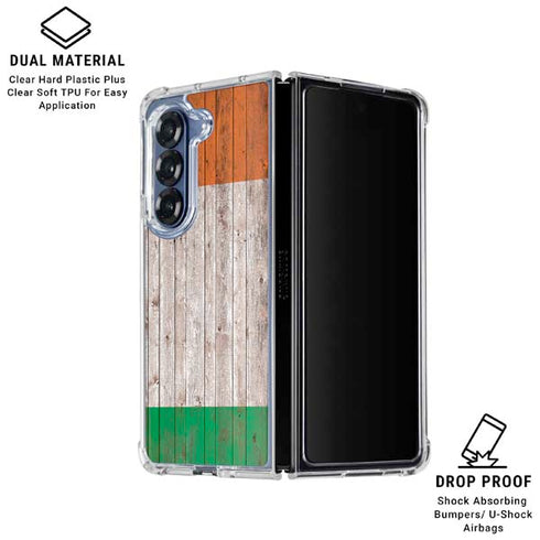 Ireland Flag Dark Wood Galaxy Z Fold7 Clear Case