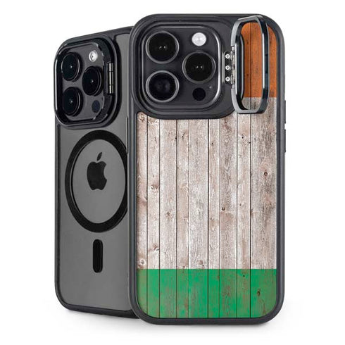 Ireland Flag Dark Wood iPhone 15 Pro Kickstand Case