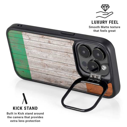 Ireland Flag Dark Wood iPhone 15 Pro Kickstand Case