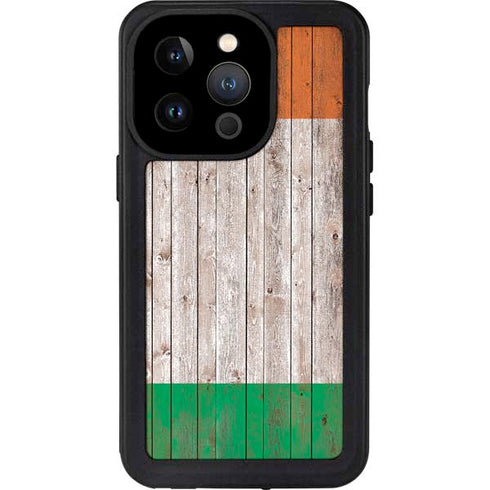 Ireland Flag Dark Wood iPhone 15 Pro Waterproof Case