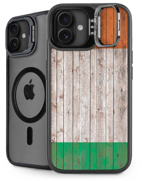 Ireland Flag Dark Wood iPhone 16 Kickstand Case