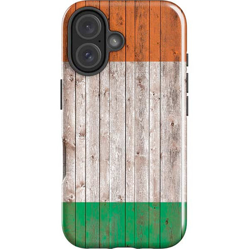 Ireland Flag Dark Wood iPhone 16 Plus Impact Case
