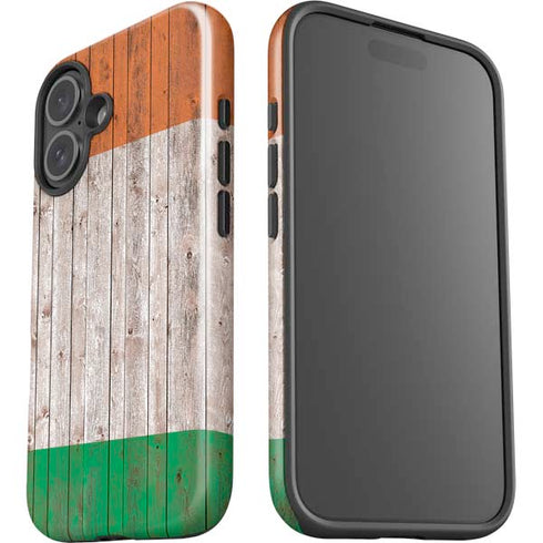 Ireland Flag Dark Wood iPhone 16 Plus Impact Case