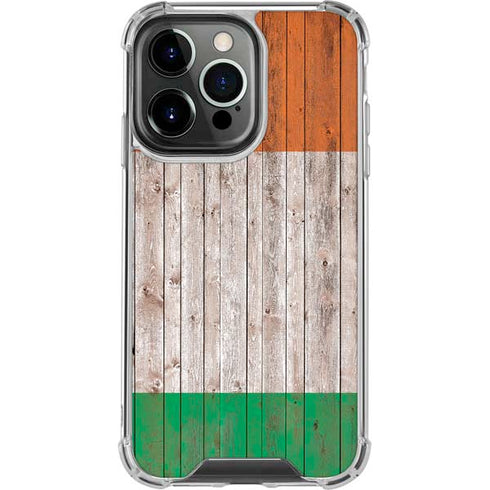 Ireland Flag Dark Wood iPhone 16 Pro Clear Case