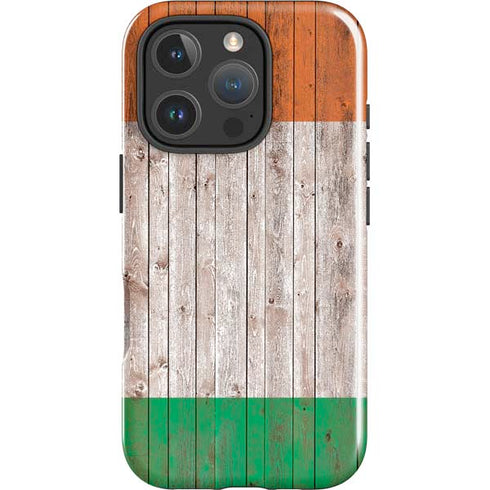 Ireland Flag Dark Wood iPhone 16 Pro Impact Case