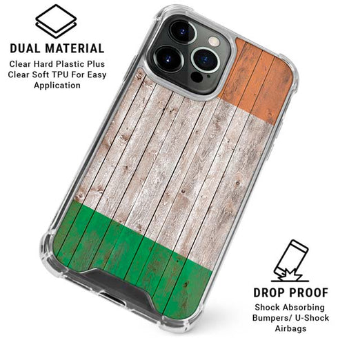 Ireland Flag Dark Wood iPhone 16 Pro Max Clear Case