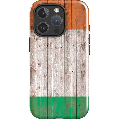 Ireland Flag Dark Wood iPhone 16 Pro Max Impact Case