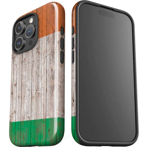 Ireland Flag Dark Wood iPhone 16 Pro Max Impact Case