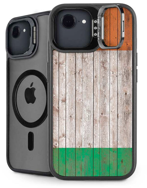 Ireland Flag Dark Wood iPhone 16e Kickstand Case