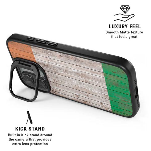 Ireland Flag Dark Wood iPhone 17 Kickstand Case