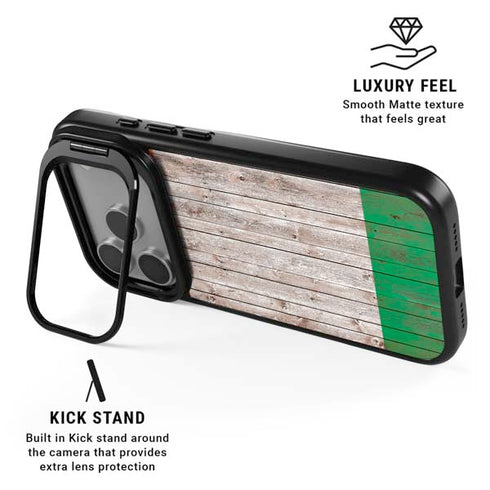 Ireland Flag Dark Wood iPhone 17 Pro Max Kickstand Case