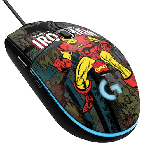 Marvel Classic Comics Iron Man Action Vintage G203 Prodigy RGB Wired Gaming Mouse Skin