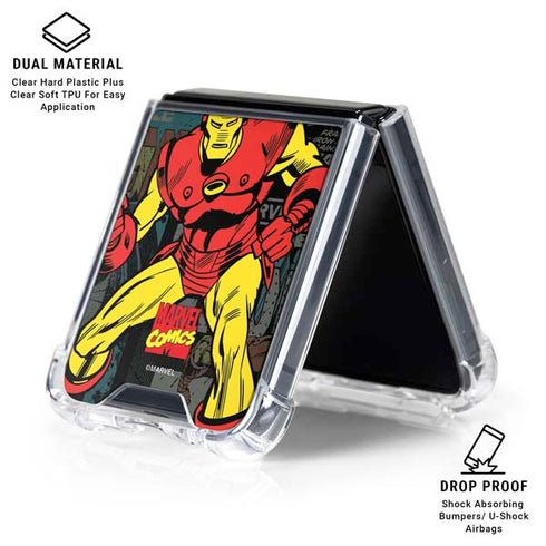 Marvel Classic Comics Iron Man Action Vintage Galaxy Z Flip6 Clear Case