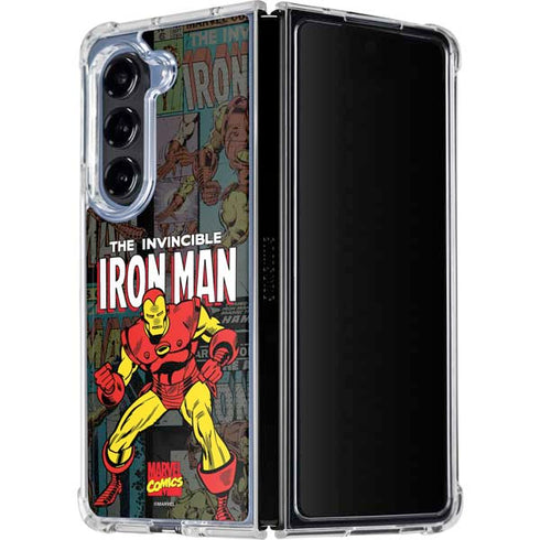 Marvel Classic Comics Iron Man Action Vintage Galaxy Z Fold5 5G Clear Case