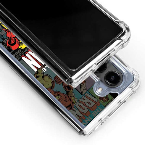 Marvel Classic Comics Iron Man Action Vintage Galaxy Z Fold5 5G Clear Case