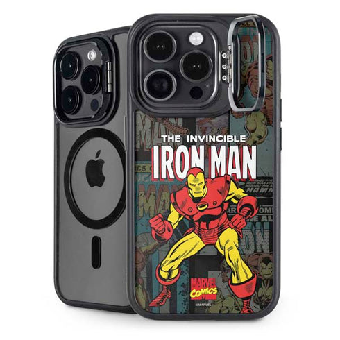 Marvel Classic Comics Iron Man Action Vintage iPhone 15 Pro Kickstand Case
