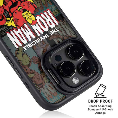 Marvel Classic Comics Iron Man Action Vintage iPhone 15 Pro Kickstand Case