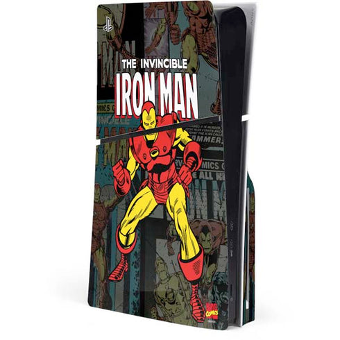 Marvel Classic Comics Iron Man Action Vintage PS5 Slim Disk Console Skin