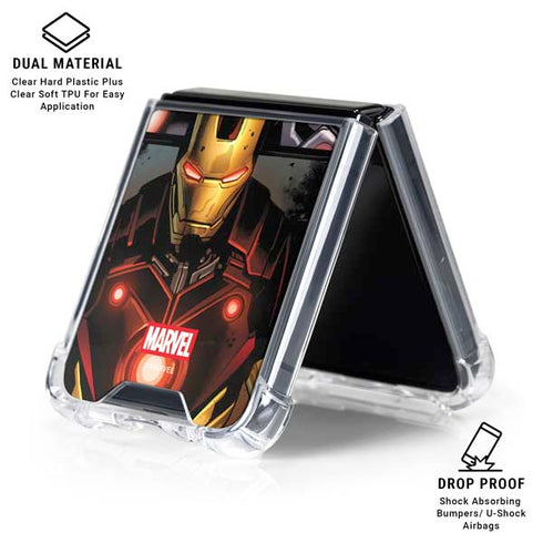 Marvel Iron Man Three Panel Galaxy Z Flip7 Clear Case