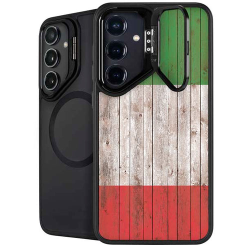 Italian Flag Dark Wood Galaxy S25 Kickstand Case