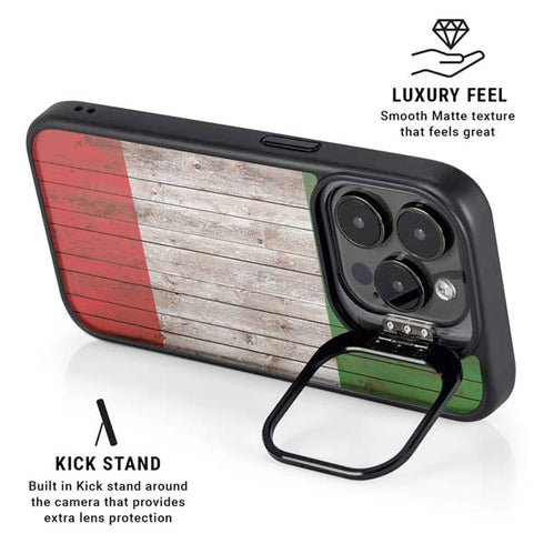Italian Flag Dark Wood iPhone 14 Pro Max Kickstand Case