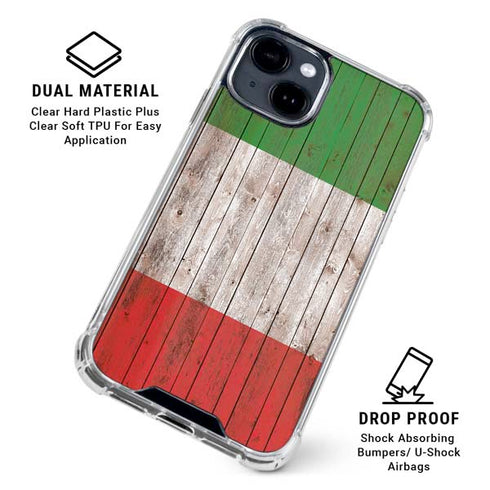 Italian Flag Dark Wood iPhone 15 Clear Case