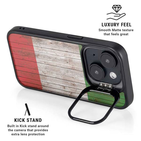 Italian Flag Dark Wood iPhone 15 Kickstand Case