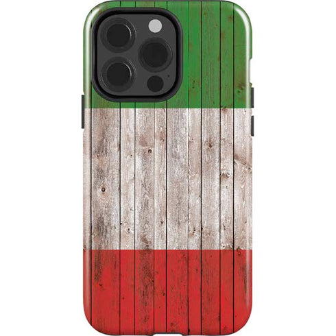 Italian Flag Dark Wood iPhone 15 Pro Impact Case