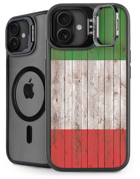 Italian Flag Dark Wood iPhone 16 Kickstand Case