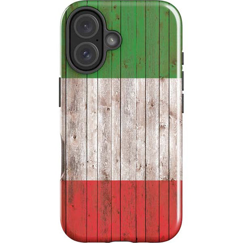 Italian Flag Dark Wood iPhone 16 Plus Impact Case