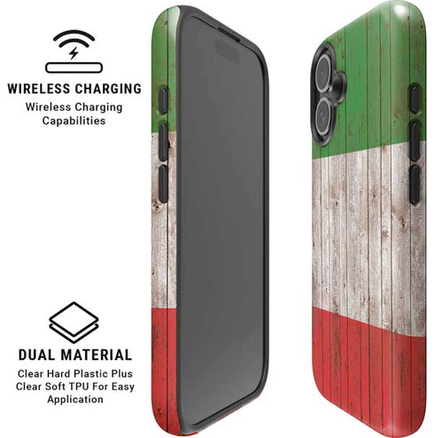 Italian Flag Dark Wood iPhone 16 Plus Magsafe Impact Case