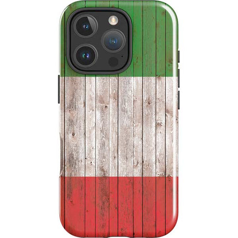 Italian Flag Dark Wood iPhone 16 Pro Impact Case