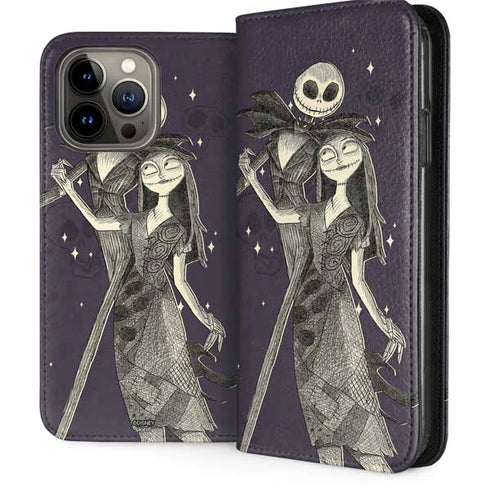 Disney The Nightmare Before Christmas Jack and Sally Art iPhone 15 Pro Max Folio Case