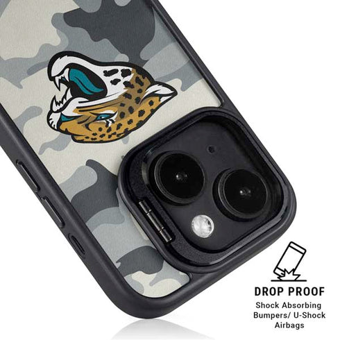 NFL Jacksonville Jaguars Camo iPhone 15 Plus Kickstand Case