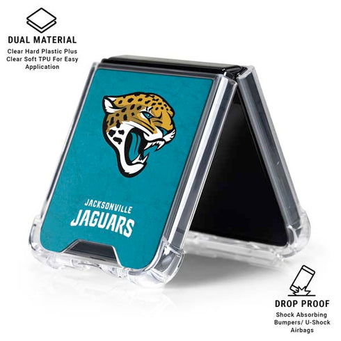 NFL Jacksonville Jaguars Distressed Galaxy Z Flip6 Clear Case