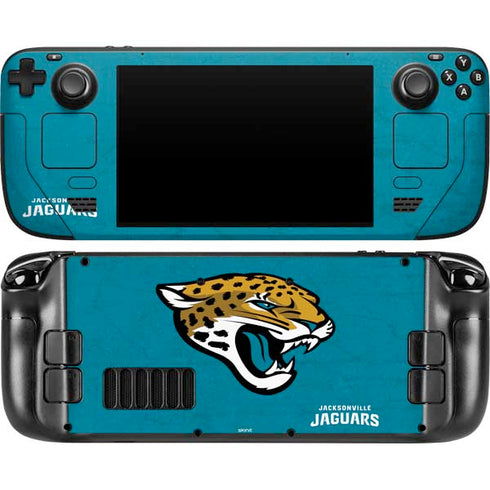 NFL Jacksonville Jaguars Distressed Steam Deck Handheld Gaming Computer OLED Skin