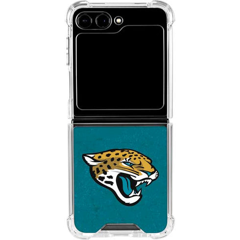 NFL Jacksonville Jaguars Teal Distressed Galaxy Z Flip6 Clear Case