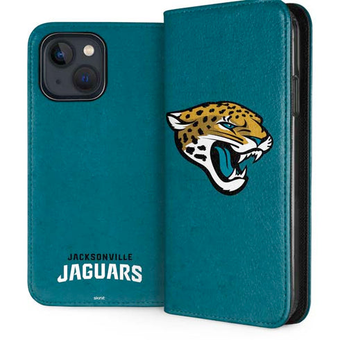 NFL Jacksonville Jaguars Teal Distressed iPhone 15 Plus Folio Case