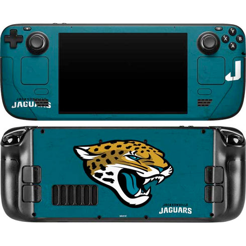 NFL Jacksonville Jaguars Teal Distressed Steam Deck Handheld Gaming Computer OLED Skin