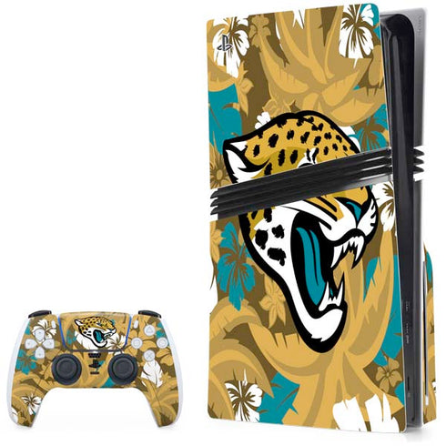 NFL Jacksonville Jaguars Tropical Print PS5 Pro Disk Bundle Skin
