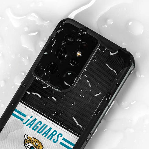NFL Jacksonville Jaguars White Striped Galaxy S24 Ultra Waterproof Case