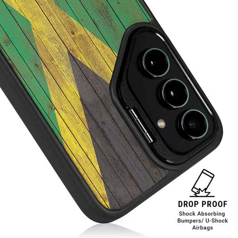 Jamaican Flag Dark Wood Galaxy S25 Kickstand Case
